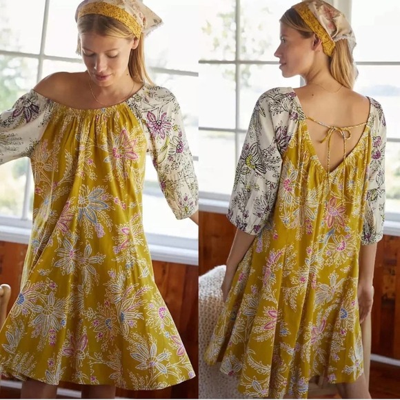 Anthropologie Daily Practice Women’s Mollie Floral Mini Dress Puff Sleeve Boho - Picture 1 of 13